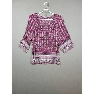 Rose & Rhyme Pink Paisley Long Sleeve Cottagecore Peasant Blouse Women's Plus 1X
